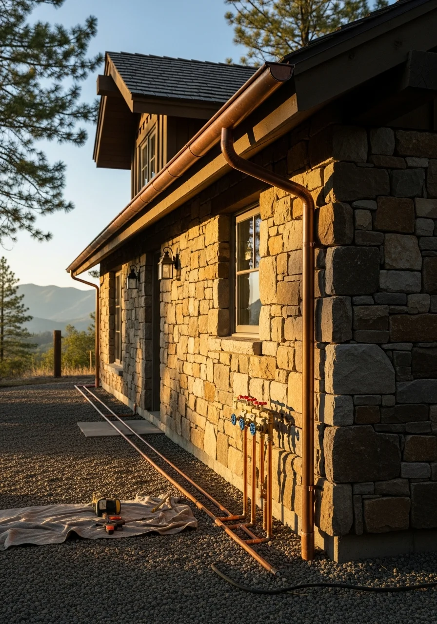 El Dorado County foothill property with stone exterior and mountain views.