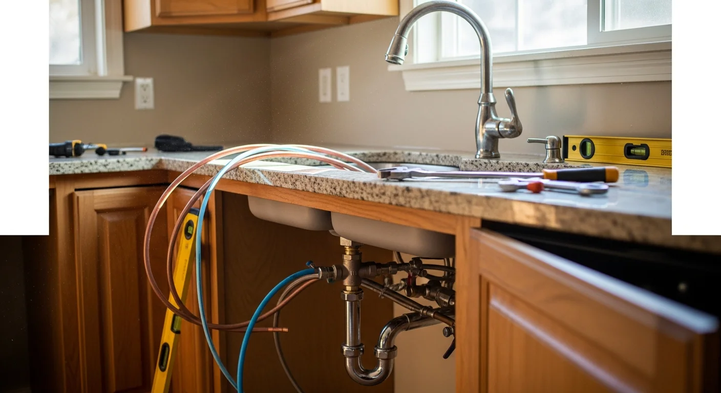 A remodeled kitchen in a Yolo County home featuring updated cabinetry, a new sink, and modern fixtures. The space reflects a practical layout suited to a single-family home in the Davis or Woodland area.